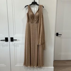 Rose gold full length dress with sash